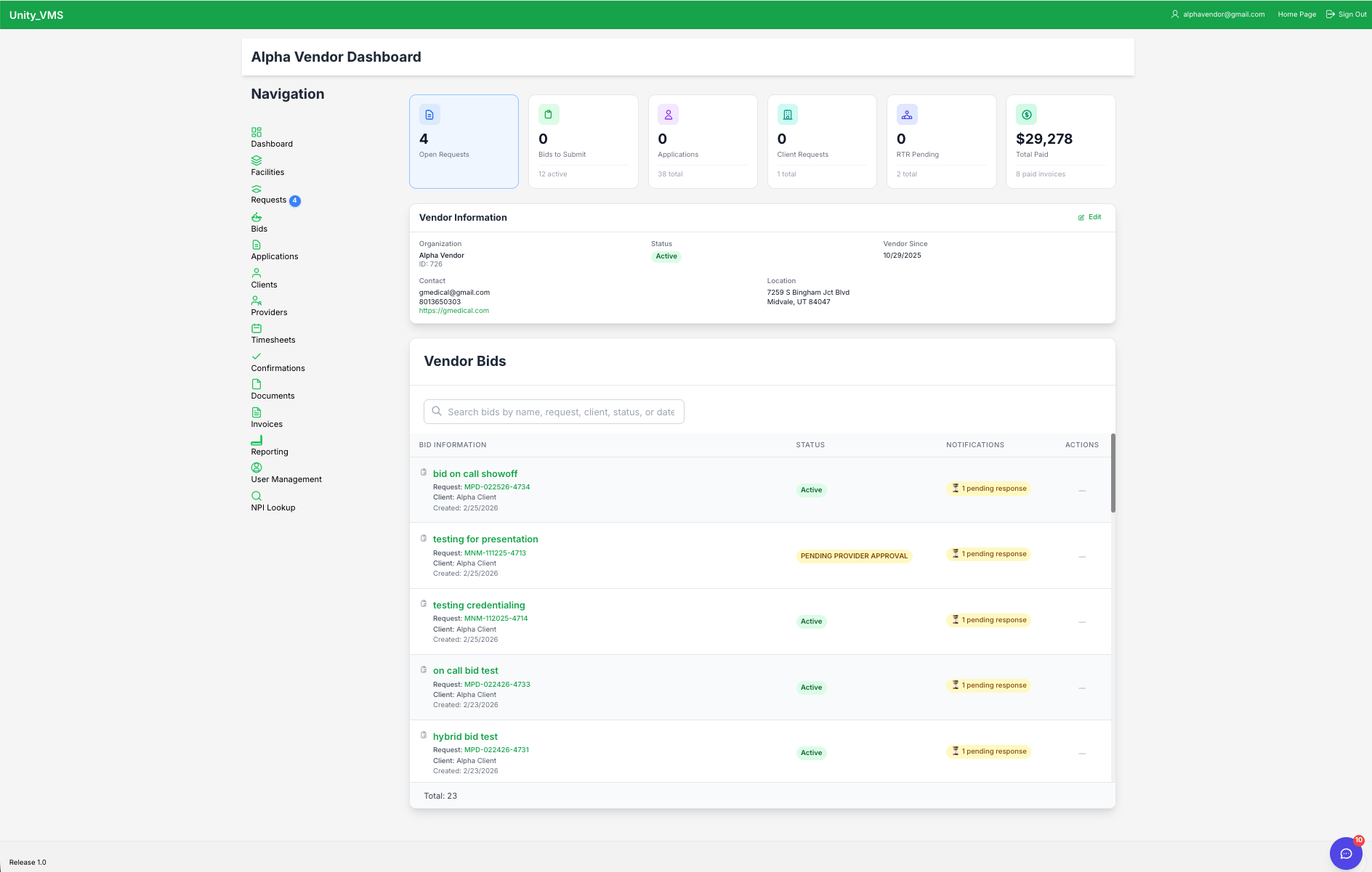Vendor Bid Management